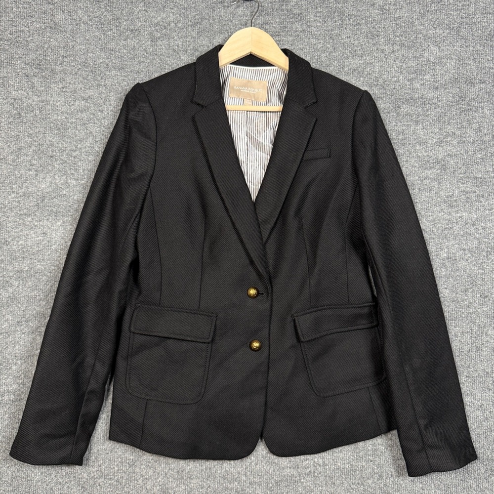Banana Republic Size 12 Hacking Jacket Blazer Black Single Breasted Gold Buttons